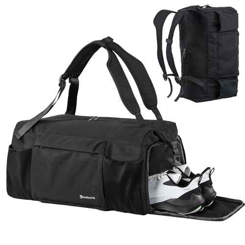 Gym Bag for Men with Shoes Compartment and Wet Pocket Convertible Duffle Bag and Gym Backpack Waterproof Sports Bags for Men with 2 Bottle Holders Multipurpose Weekender Overnight Bag -Black