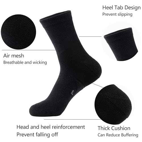 GLENMEARL Mens Crew Socks, 5 Pair Cushioned Work Socks for Men, Cotton Athletic Boot Sock, Moisture Wicking Sock for Hiking