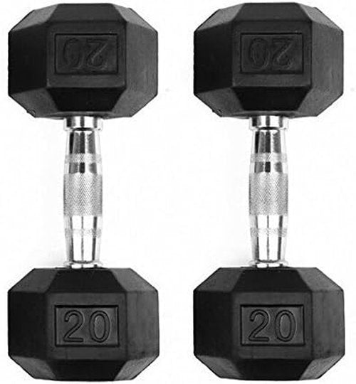 20 lb Hex Rubber Dumbbells Set of 2 - Heavy Metal Handle Weights for Home Gym