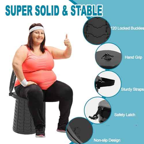 ALEVMOOM XXL Portable Toilet - 19.7" H Taller Wider Collapsible Foldable Camping Toilet with Lid, Strap, Bag - Adjustable for Camping, Hiking, Travel and Car