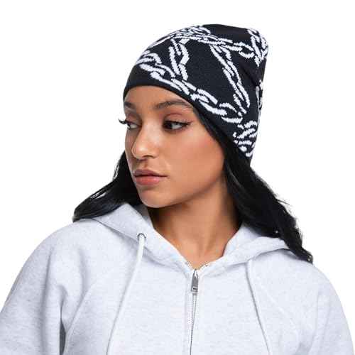 Y2K Beanie Hat for Men & Women Trendy Soft Stretchable Winter Cap, Chain Design Cold Knit Weather Accessory - Black