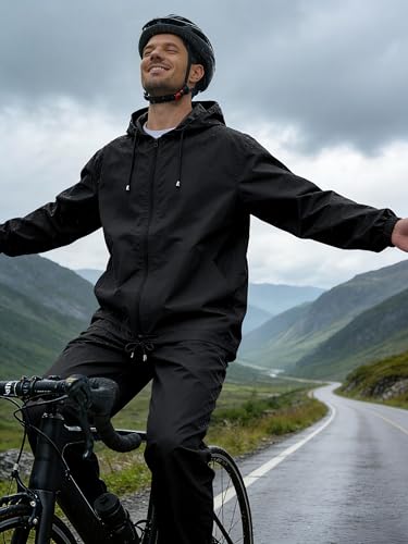Mens Waterproof Rain Suit with Rain Pants - Small, Black