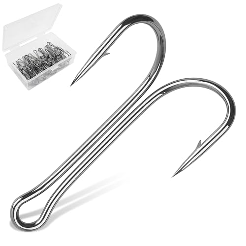 4/0 Double Fishing Hooks - 35pcs Frog Fly Tying Hooks, 3X Strong, Sharp, Open Shank, High Carbon Steel, Barbed, Saltwater & Freshwater