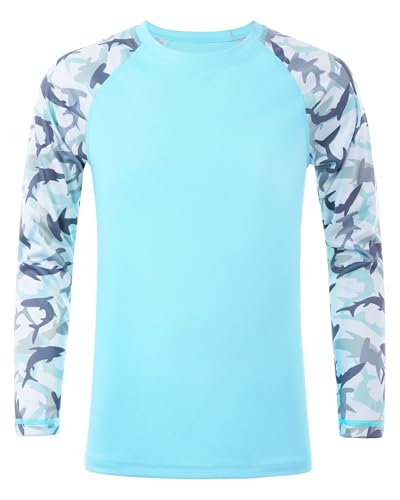 Boys UPF 50+ Long Sleeve Rash Guard UV Sun Protection Swim Shirt Medium Blue