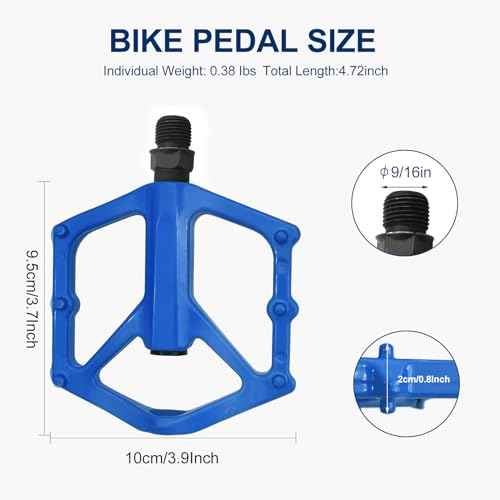 Mountain Bike Pedals,Road/MTB Flat Pedals, Non-Slip Lightweight Aluminum Alloy Bicycle Pedals, Fits 9/16" Road Mountain BMX MTB Bike Pedal