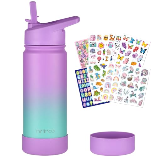 Insulated Water Bottle for Kids 16oz with Straw Lid - Purple Sky - School & Travel