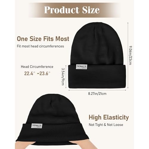 Senker Fashion 3 Pack Satin Lined Beanie Hats for Women Men, Winter Silk Beanies Knit Soft Warm Cuffed Hat Slouchy Caps
