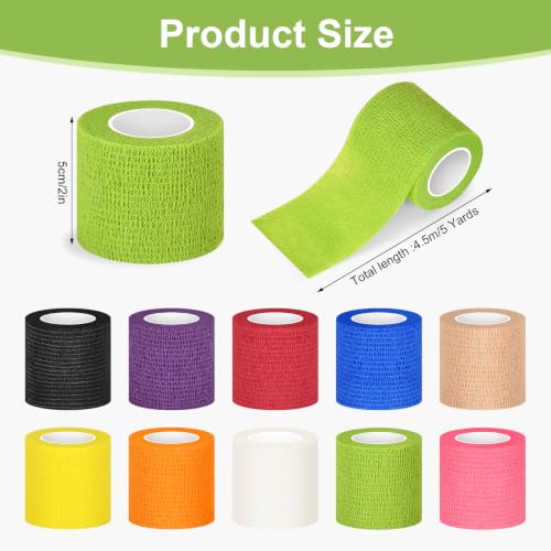 Self Adhesive Elastic Bandage Wrap 2 Inch - Black, 20 Rolls for Sports & Pet Vet Use