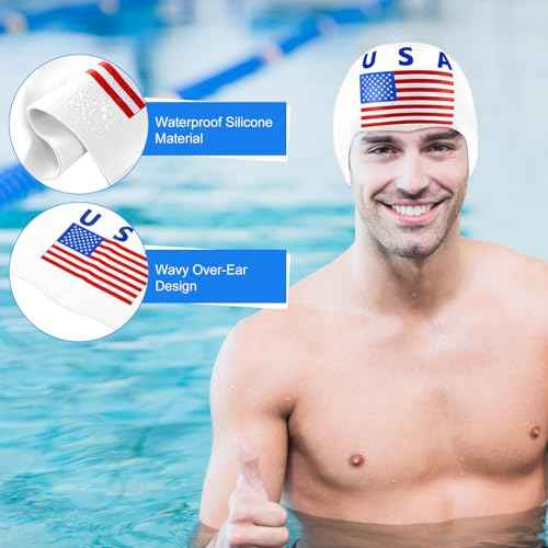 USA Silicone Swim Cap Unisex Adult Waterproof Swimming Hat Non Slip Pool Hat Elastic Silicone Cap for Long and Short Hair