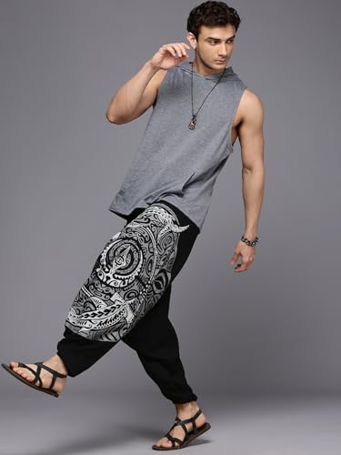 Trident Crest Black-Grey One Size Boho Ankle Harem Pants for Men – Loose Jogger