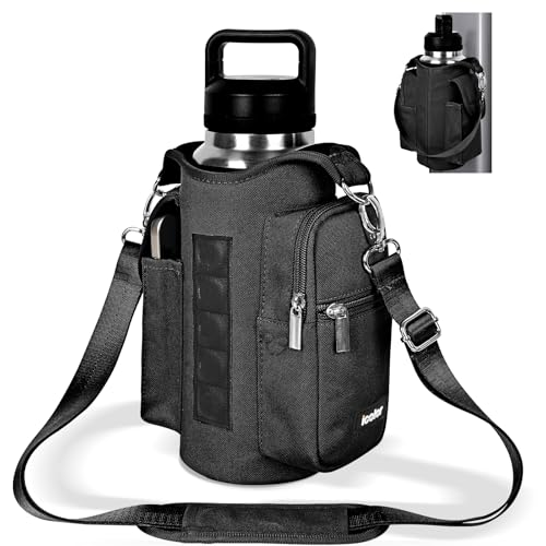 icolor Magnetic Gym Bag Water Bottle Holder with Phone Pockets & Shoulder Strap - Black