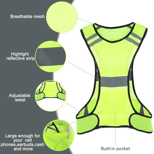Reflective Running Vest Safety Running Gear High Visibility Reflector Vest with Large Pocket for Runners Biking Walking Women Men Lightweight Comfy