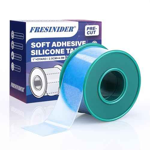 FRESINIDER Silicone Medical Tape ? 1" x 5 Yard Blue 1 Roll, Pre-Cut, Waterproof & Repositionable, Pain-Free Removal, Hypoallergenic Adhesive for Sensitive Skin, Wound Care & First Aid Use