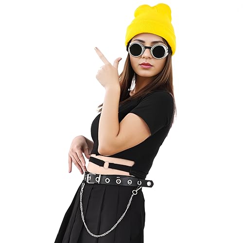 Vintage Steampunk Goggles Glasses with Yellow Beanie Hat, Halloween Costume Accessories for Adult, Halloween Cosplay Party Set
