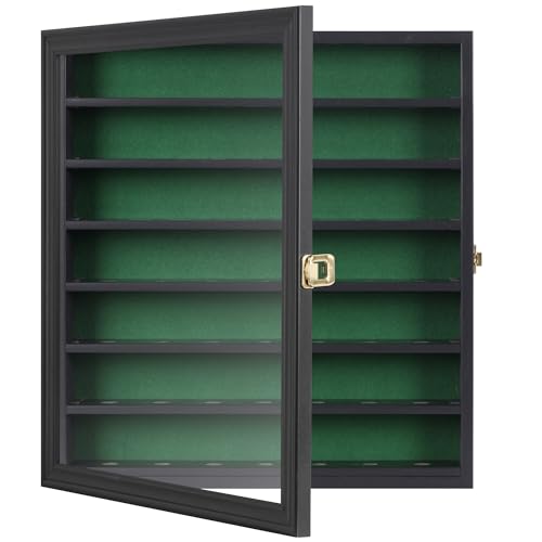 Golf Ball Display Cabinet Wall Mount with Lockable Door & Green Felt Background - Holds 49 Balls