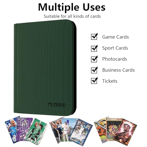 Premium 9 Pocket Trading Card Binder with Zipper - Card Collection Album for TCG, MTG, Sports Cards, Green