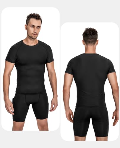 Niksa Men's Compression Shirts Medium Black Short Sleeve Athletic Workout Top Variation