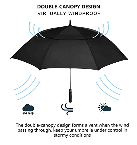 Extra Large Golf Umbrella 68 Inch Automatic Windproof Waterproof Sun Protection Black