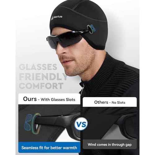 Hikenture Skull Cap Helmet Liner with Glasses Holes, Winter Thermal Cycling Cap for Men & Women, Cycling Hat Beanie