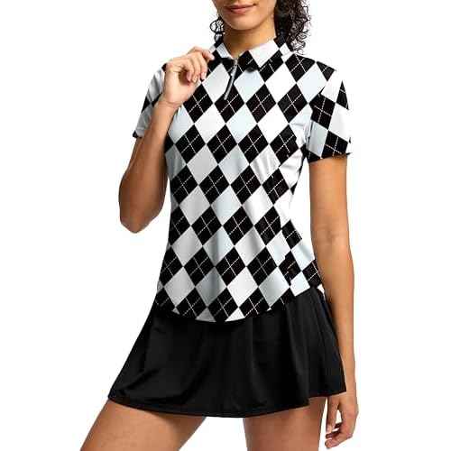 G Gradual Womens Golf Shirt Metal Zip Up Polo Short Sleeve Tennis Work Athletic Collared Top Quick Dry Lightweight