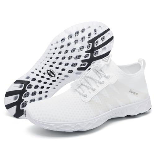 Breathable Mesh Water Shoes for Women and Men - Sx126 White, Size 8.5 Women / 7.5 Men