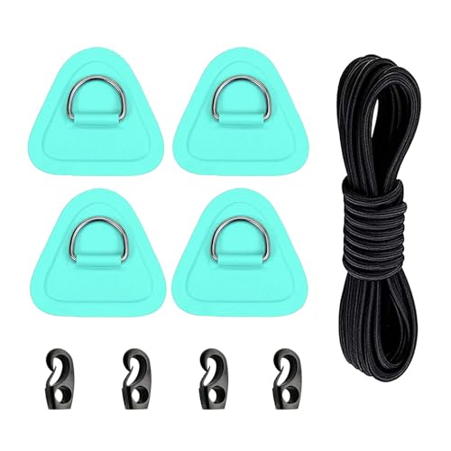 4 Pack Stainless Steel D-Ring Patches with 2.5m Black Bungee Cord for Inflatable Boats Kayaks Canoes