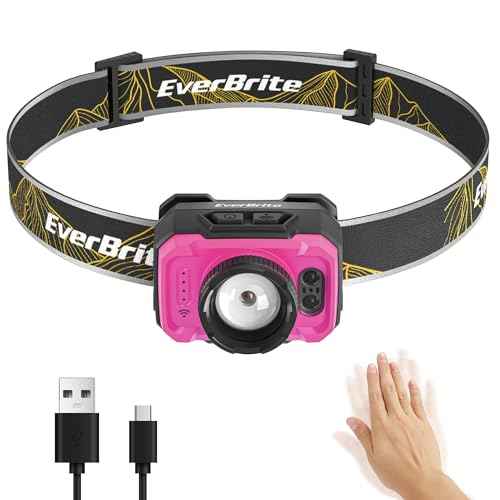 EverBrite 600 Lumen Headlamp, Rechargeable Headlight with 4 Modes, Super Bright Head Lamp with Spotlight & Floodlight, Motion Sensor, Memory Function for Camping, Hiking-Pink