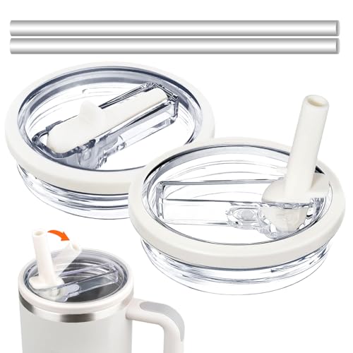 40 oz Tumbler Flip Straw Lid for Stanley Cup Accessories, 2 Pack Leak Proof Stanley Lid Replacement 40 oz for Stanley Quencher