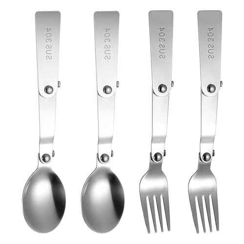 4PCS Foldable Spoon Fork, Stainless Steel Portable Folding Spoons Forks Set Spoon Replacement Metal Serving Spoons Foldable Utensils Fork Compatible with Lunch Box Food Jar for Outdoors Travel
