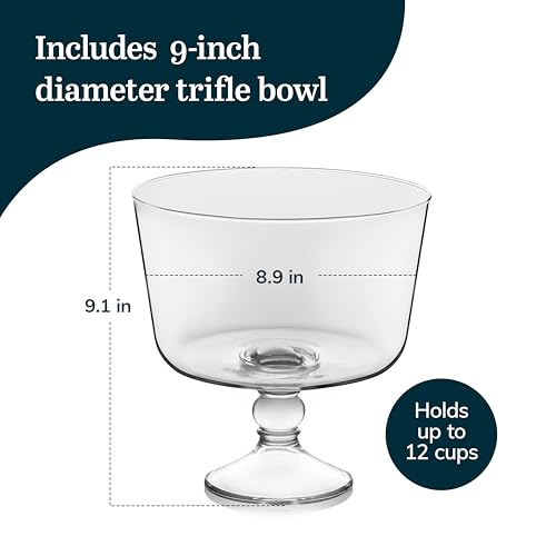 Libbey Selene Glass Footed Trifle Bowl with Pedestal, Clear Dessert Serving Dish - 1 Count