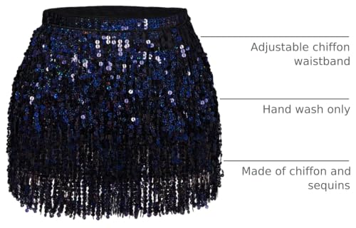 Black Sequin Tassel Hip Scarf for Belly Dance Women - 12 Inches