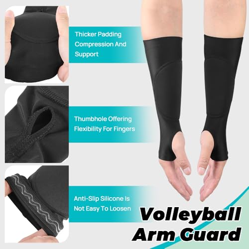 10 Inch Volleyball Arm Sleeves with Padding and Thumb Hole - Black, 1 Pair
