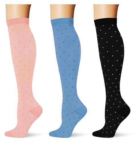 (3 Pairs) Compression Socks 20-30 mmHg Knee High Support Stockings for Women Men - Black Pink Blue Small-Medium Variation of THIS listing