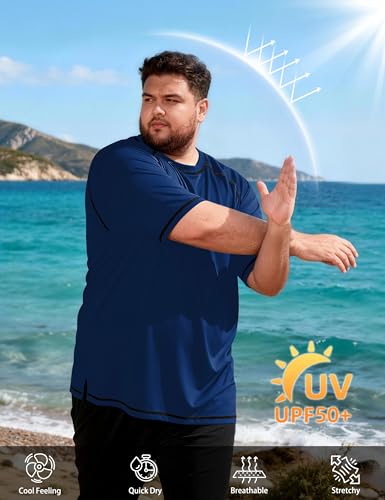Roadbox Big & Tall Men's Swim Shirt UPF 50+ Short Sleeve Rash Guard 3X-Large Blue