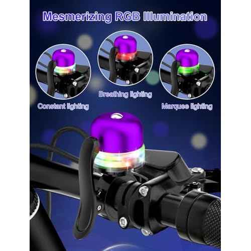 Bike Bell for Kids & Adults, Light up Bike Accessories Adjustable with Ferrules Fit for 0.74-1.25in(19-31.8mm) Bicycle Handlebars, Aluminum Made & Crisp Sound for Mountain Dirt Road Bike Ebike(Purple)
