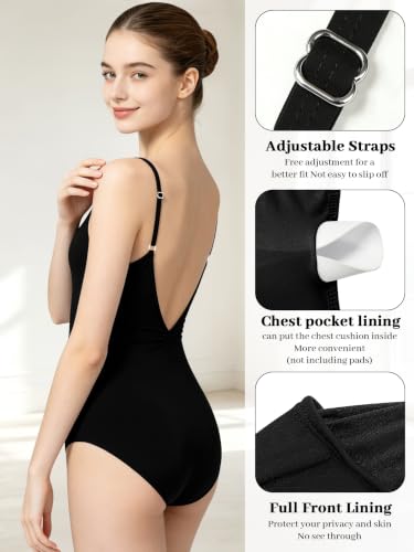 Women Princess Ballet Leotard - Adjustable Camisole Dance Leotard, Medium Black