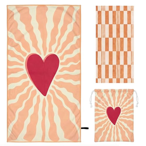 Boho Microfiber Beach Towel with Bag - Sandfree 71x36 Inch Coral