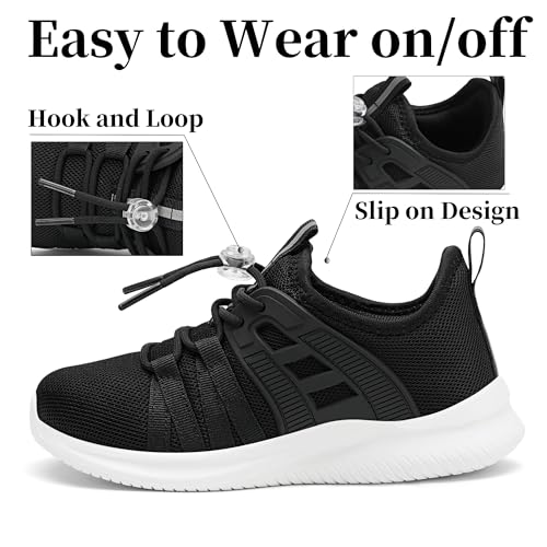 Kids Breathable Lightweight Tennis Sneakers - All Black, Little Kid