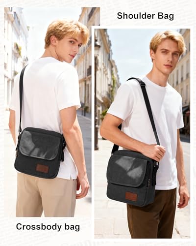 WISEPACK Small Crossbody Bag for Men - Vintage Canvas Messenger Bag A4-845 Black