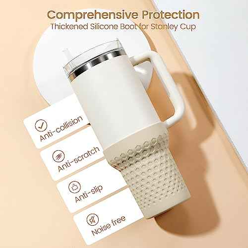 Silicone Boot for Stanley, Cup Bottom Protector Sleeve Accessories for Stanley Quencher H2.0 FlowState Tumbler 40oz / Adventure Quencher Tumbler 40oz (Cream)