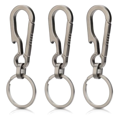3 Pcs Titanium Carabiner Keychain Clip Hook Small Backpack Clip Heavy Duty Keychain Grips Backpack Clasps Carabin Anti Lost Quick Release Key Chain Organizer with Key Ring