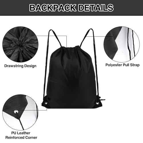 Drawstring Backpack 6 Colors Drawstring Bags, Draw String Back Bag Drawstring Bags Bulk for Sports, Gym, Travel, Swimming, Beach (6 PACK)