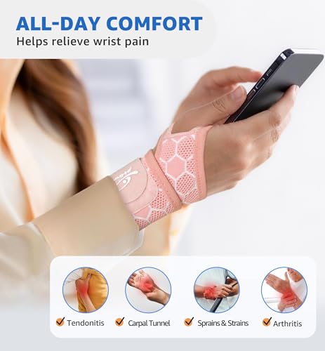 Pink Upgraded 3D Knit Breathable Wrist Brace - Adjustable Support for Pain Relief, Carpal Tunnel & Sports, One Size