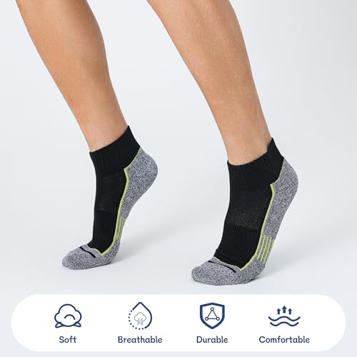 Men's Ankle Socks with Cushion - 5 Pairs, Black+Pink, Size 9-12