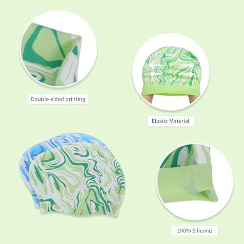 2 Pack Swim Cap Women Adult - Stylish Silicone Swim Cap for Long Hair - Waterproof Swim Caps for Girls Women - Comfortable Fit for Pool, Beach