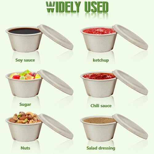 Brown 2oz Bagasse Fiber Condiment Cups with Lids - 100 Sets