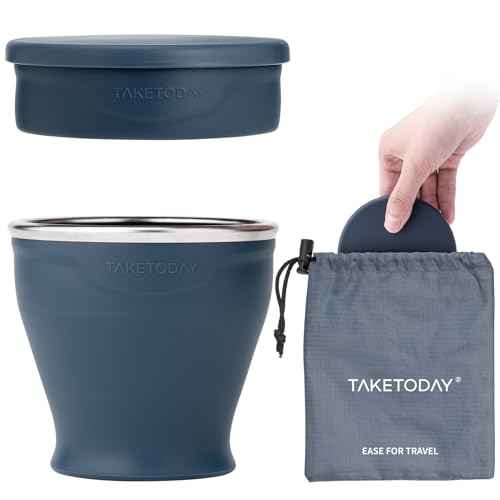 TakeToday Collapsible Travel Cup - Silicone Foldable Water Cup, BPA-Free with Lid & Waterproof Bag - Drinking Cup Set for Camping, Outdoors & International Travel£¨8 Oz, Navy£©