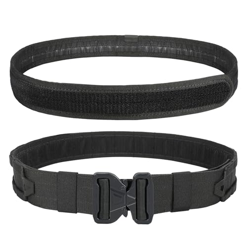 YAKEDA Tool Belt with Pouches: Quick Release Rigger 1.75 Inch Inner & Outer EDC Belt 8 pcs for Men(Black)