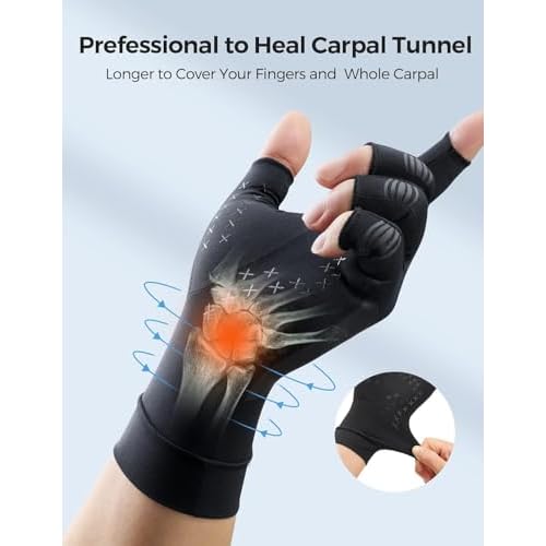 FREETOO Copper Arthritis Gloves for Pain Relief, Strengthen Compression Gloves to Alleviate Hand Pains,Swelling, Fingerless Computer Typing Gloves for Rheumatoid, Tendonitis Women/Men S-Size