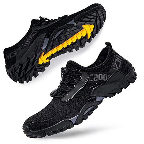 Water Shoes for Men Women Quick Dry Aqua Beach Swim Footwear - All Black, 13 Women / 11.5 Men